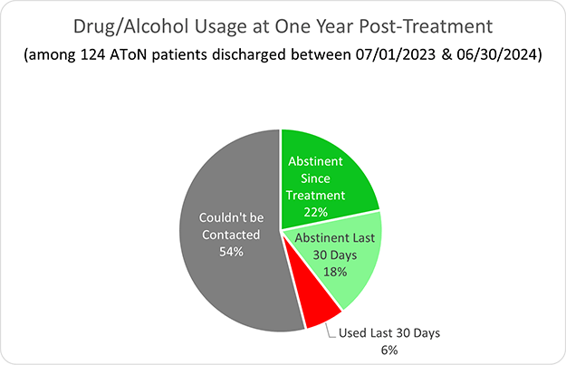 AToN Center Drug/Alcohol Usage at One Year Post-Treatment